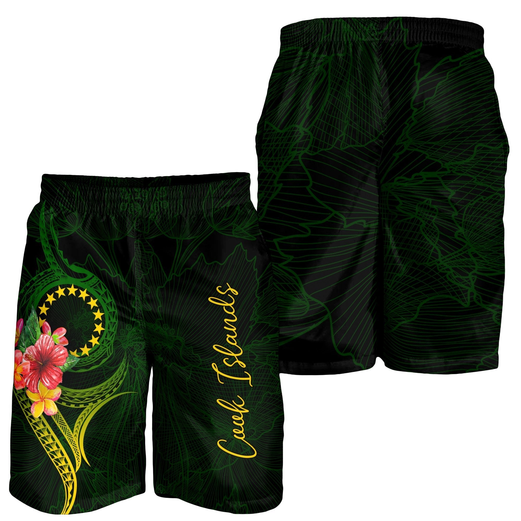 Cook Islands Polynesian Men's Short - Floral With Seal Flag Color - Vibe Hoodie Shop