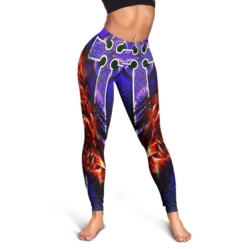 Celtic Dragon Leggings - Fire Dragon And Water Cross Style - Vibe Hoodie Shop
