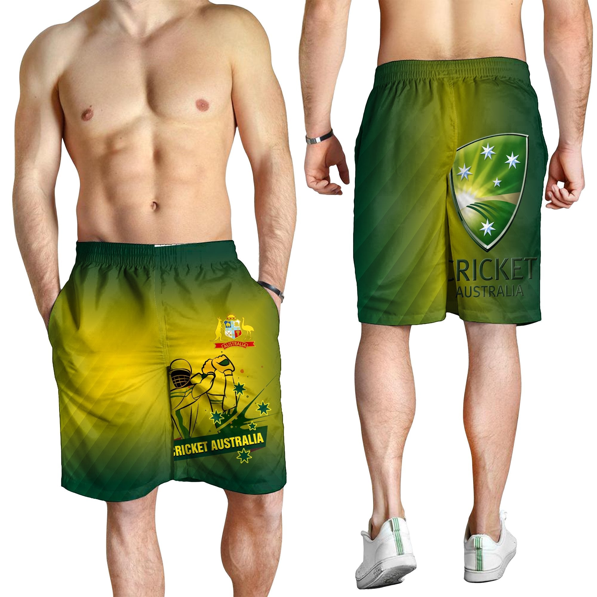 Cricket Men's Shorts - Australian Cricket National Color - Vibe Hoodie Shop