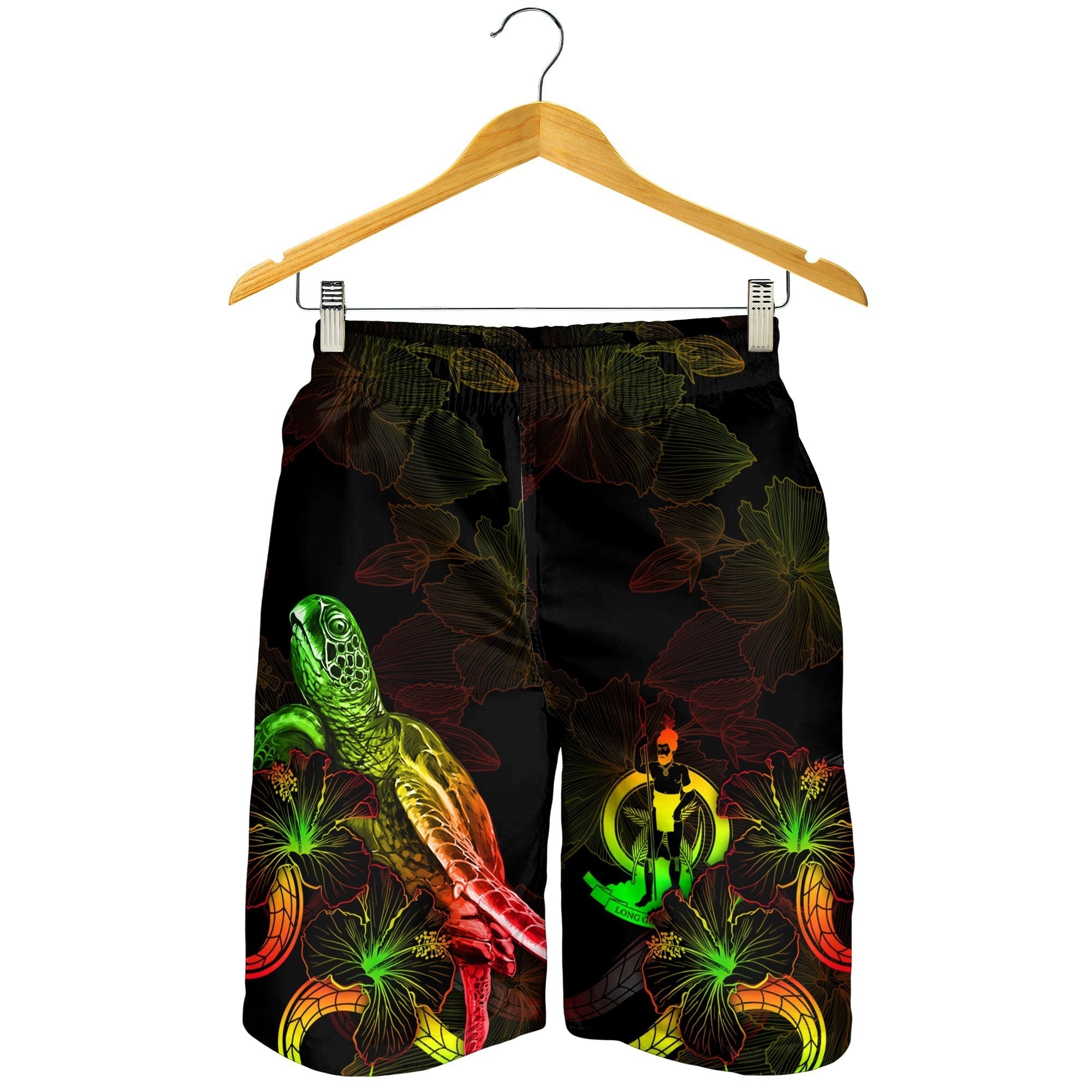 Vanuatu Polynesian Men's Shorts - Turtle With Blooming Hibiscus Reggae - Vibe Hoodie Shop
