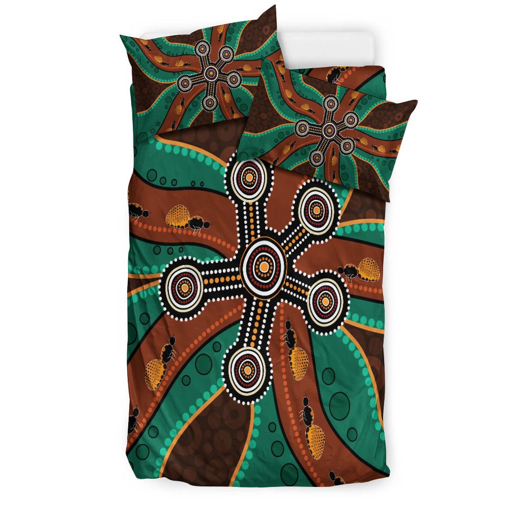 Aboriginal Bedding Set - Aboriginal Dot Painting Depicting Honey Ants - Vibe Hoodie Shop