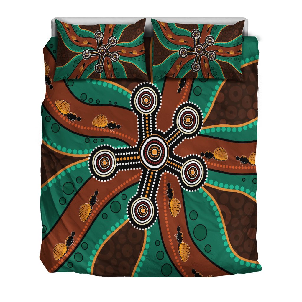 Aboriginal Bedding Set - Aboriginal Dot Painting Depicting Honey Ants - Vibe Hoodie Shop