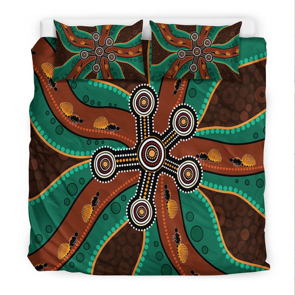 Aboriginal Bedding Set - Aboriginal Dot Painting Depicting Honey Ants - Vibe Hoodie Shop