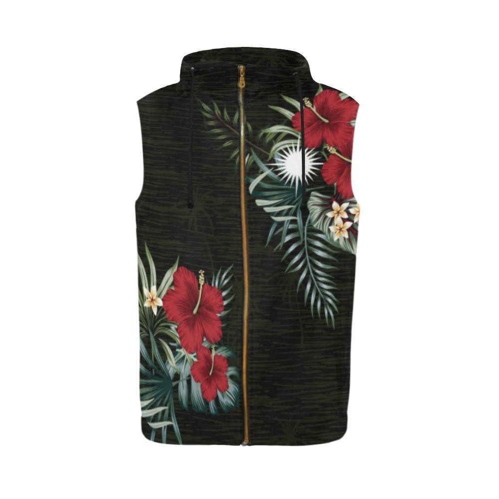 Marshall Islands Hibiscus Zipper Sleeveless Hoodie - Vibe Hoodie Shop