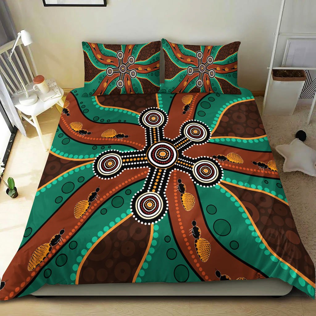 Aboriginal Bedding Set - Aboriginal Dot Painting Depicting Honey Ants - Vibe Hoodie Shop