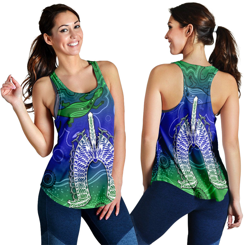 Torres Strait Islands Women Racerback Tank Aboriginal Art Lizard Symbol Peace - Vibe Hoodie Shop