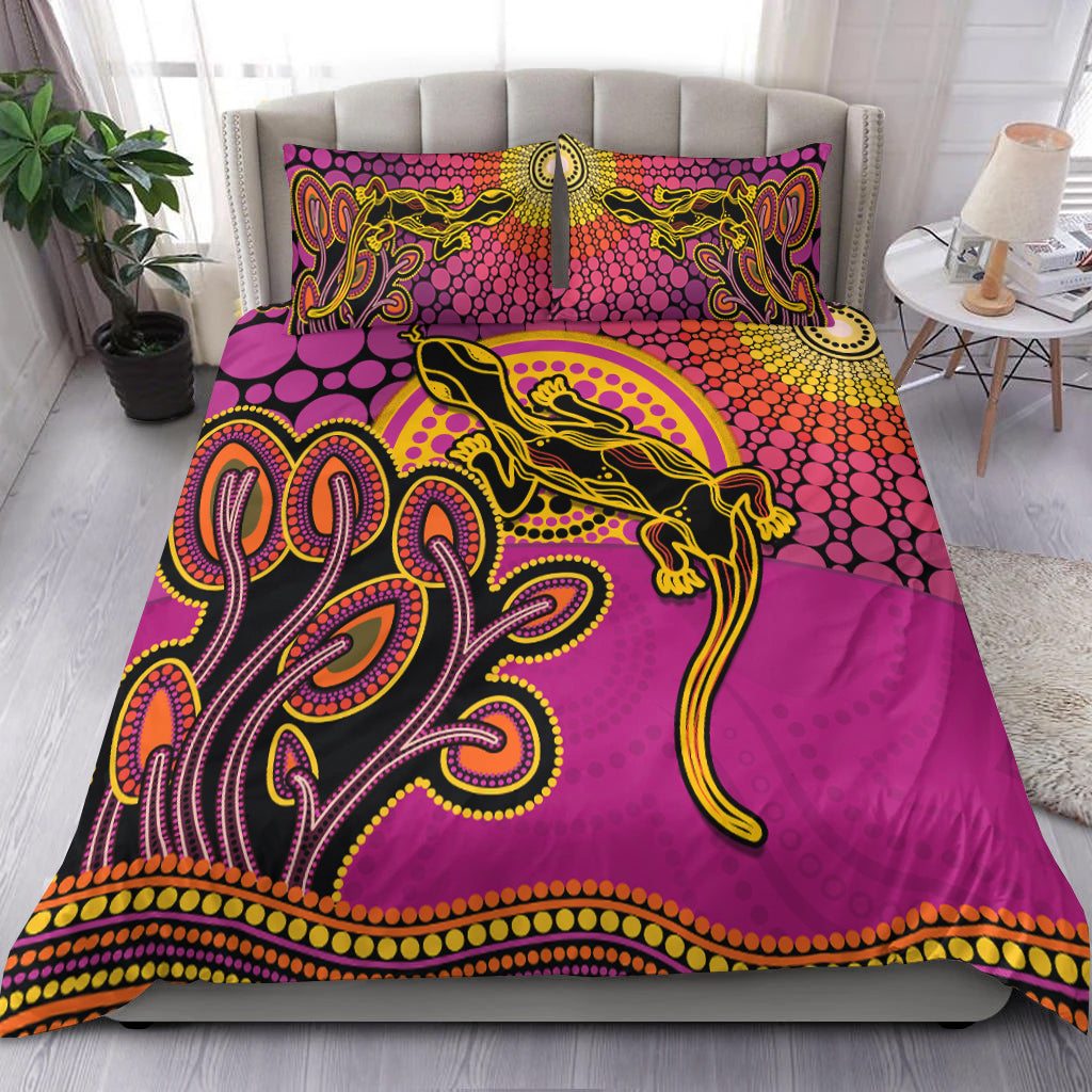 Aboriginal Lizard Bedding Set Tree On The Hill Sunshine - Vibe Hoodie Shop