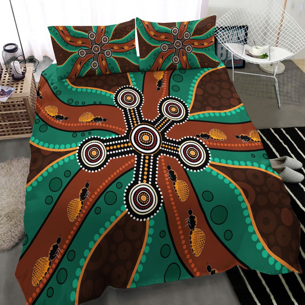 Aboriginal Bedding Set - Aboriginal Dot Painting Depicting Honey Ants - Vibe Hoodie Shop