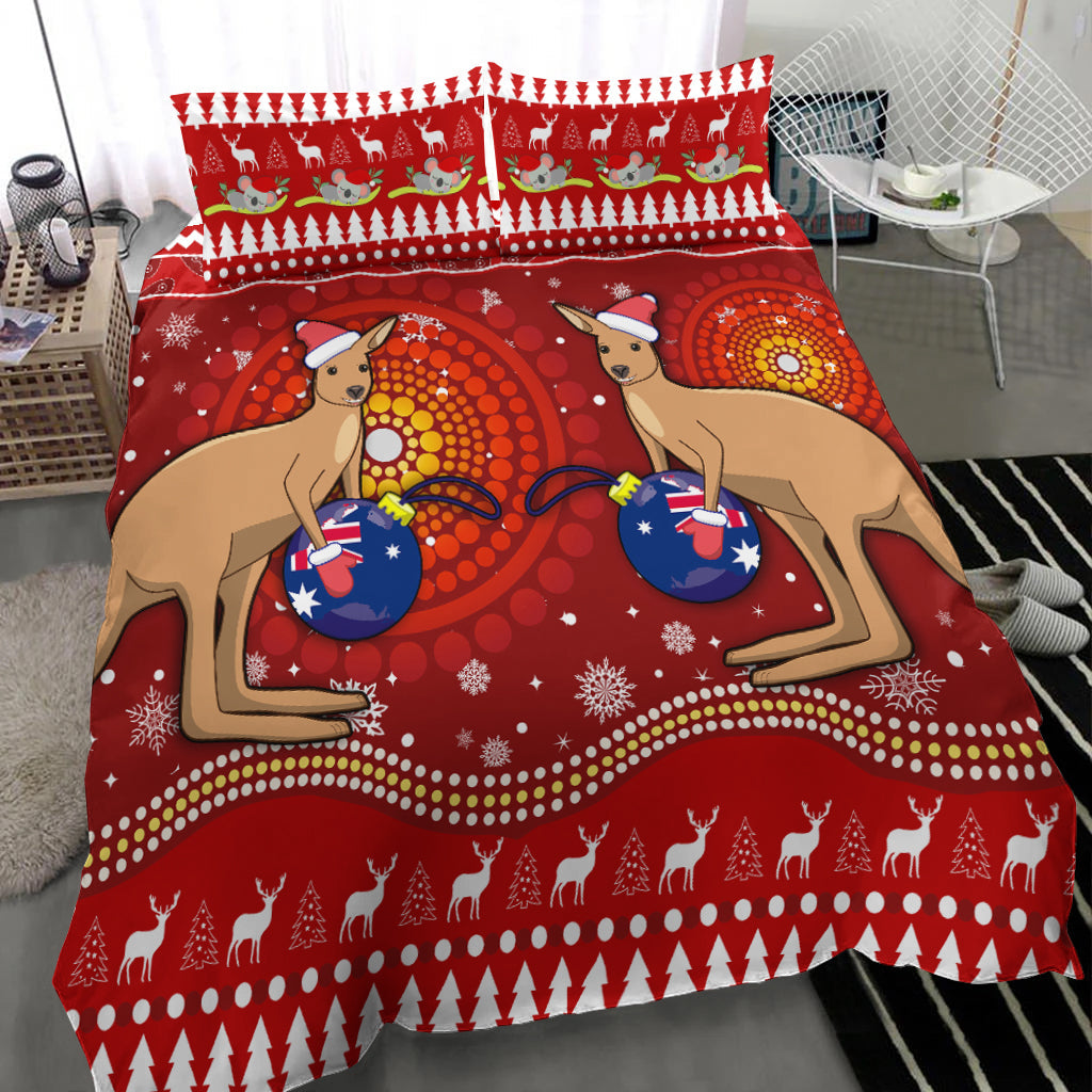 Australia Christmas Bedding Set Aboriginal Kangaroo - Vibe Hoodie Shop