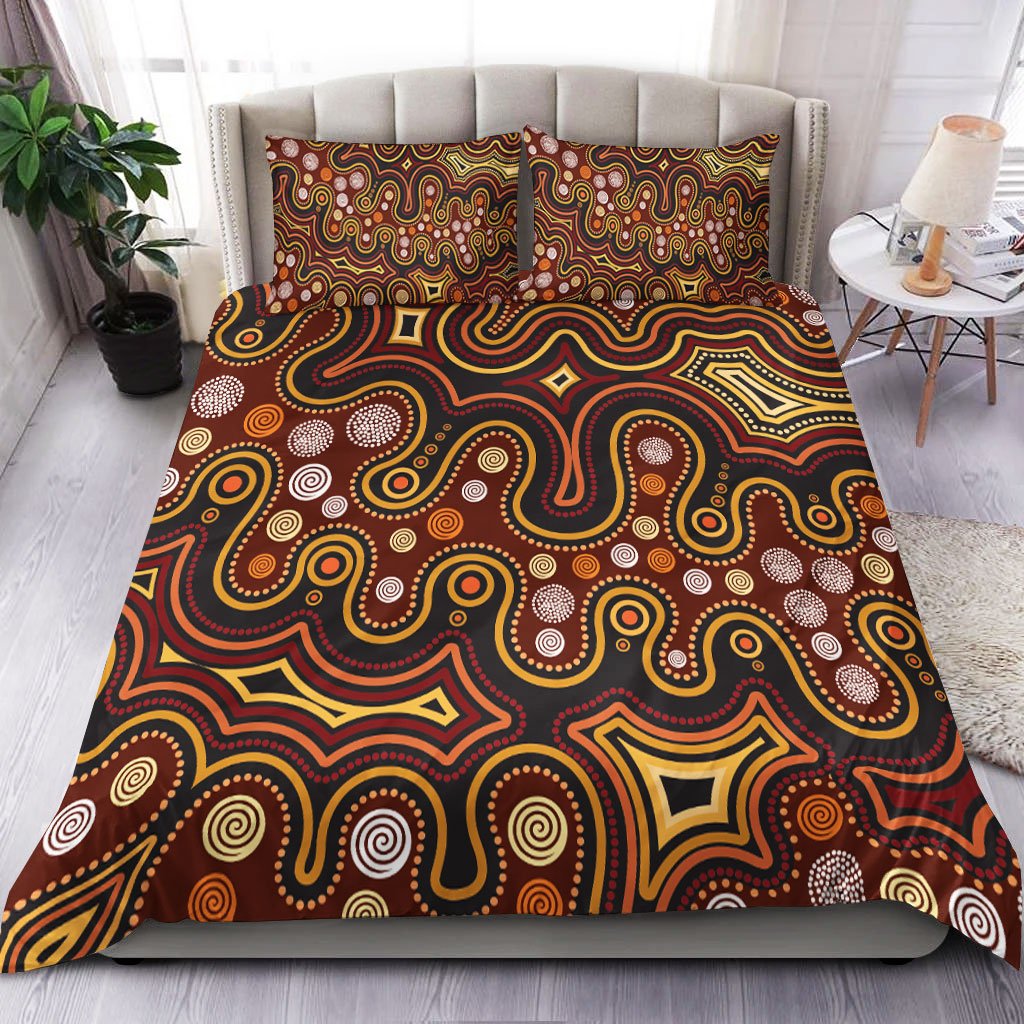 Aboriginal Bedding Set - Aboriginal Dot Painting Depicting Connection Concept - Vibe Hoodie Shop