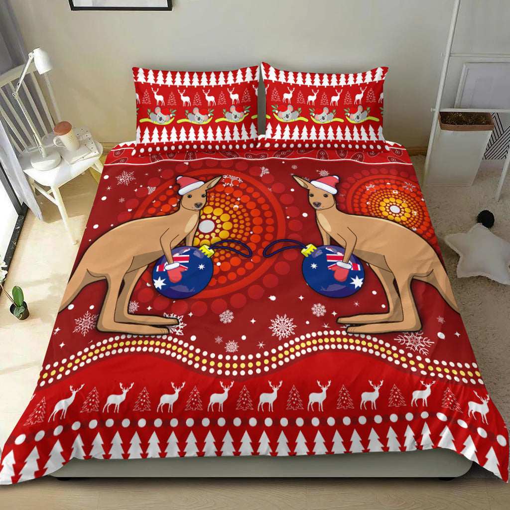 Australia Christmas Bedding Set Aboriginal Kangaroo - Vibe Hoodie Shop