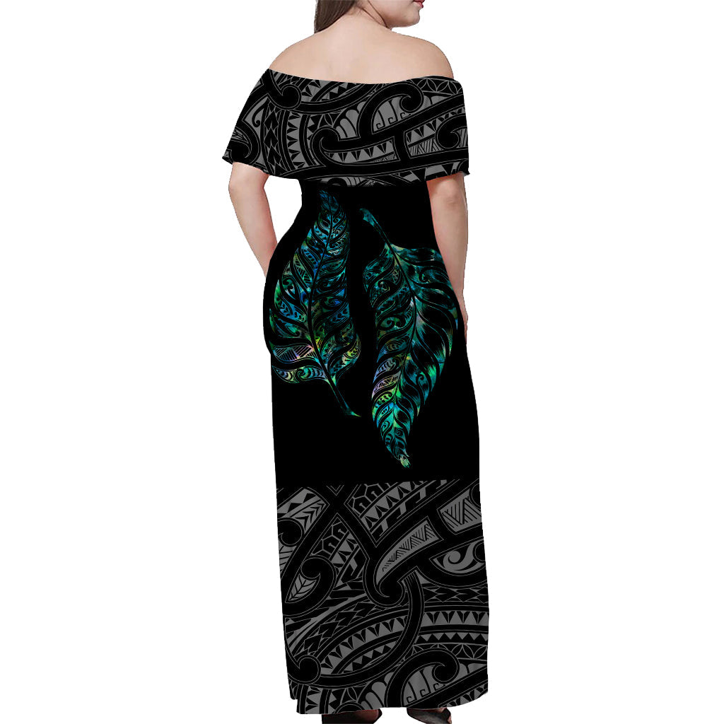 New Zealand Maori Off Shoulder Long Dress Aotearoa Mix Silver Fern Ver.03 - Vibe Hoodie Shop