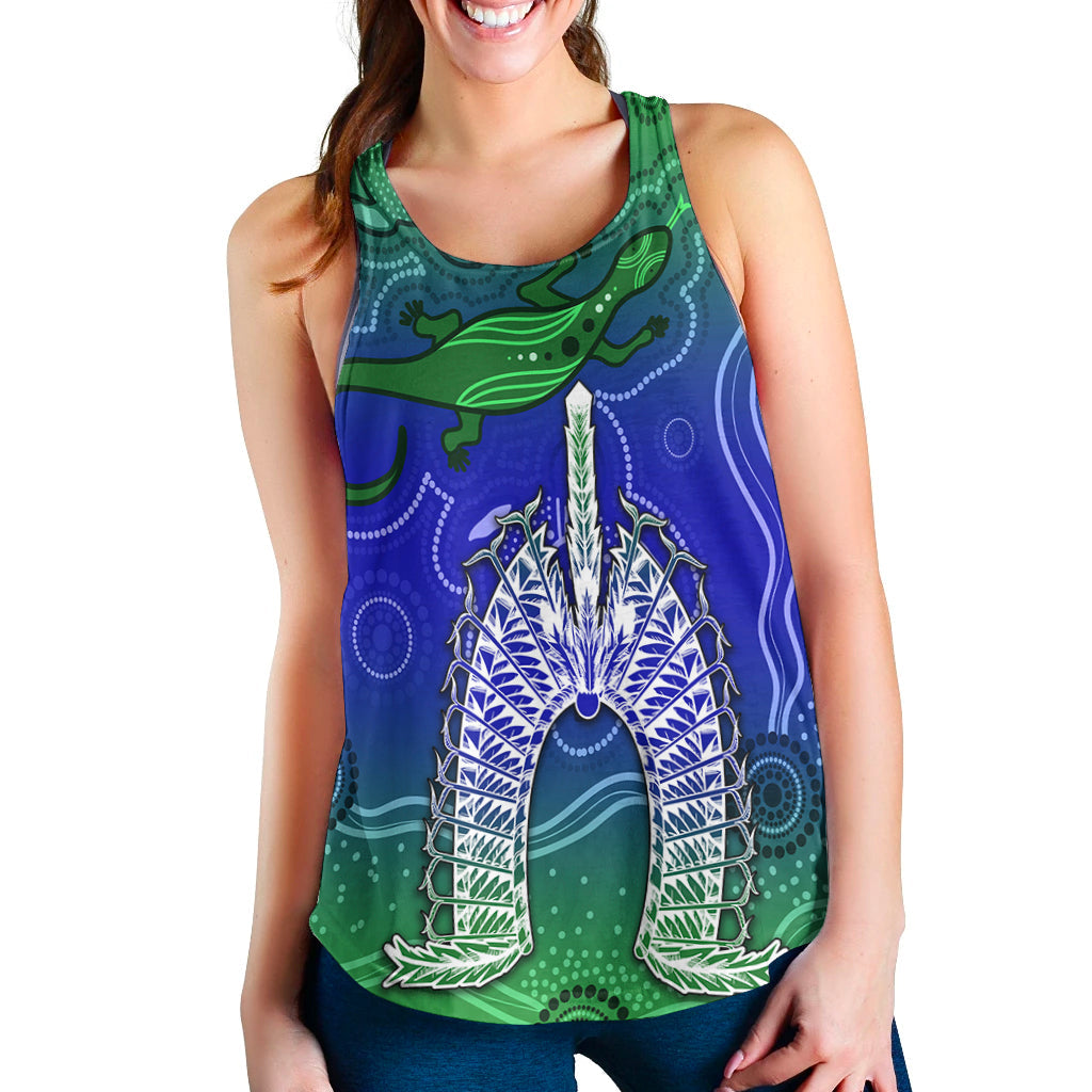 Torres Strait Islands Women Racerback Tank Aboriginal Art Lizard Symbol Peace - Vibe Hoodie Shop