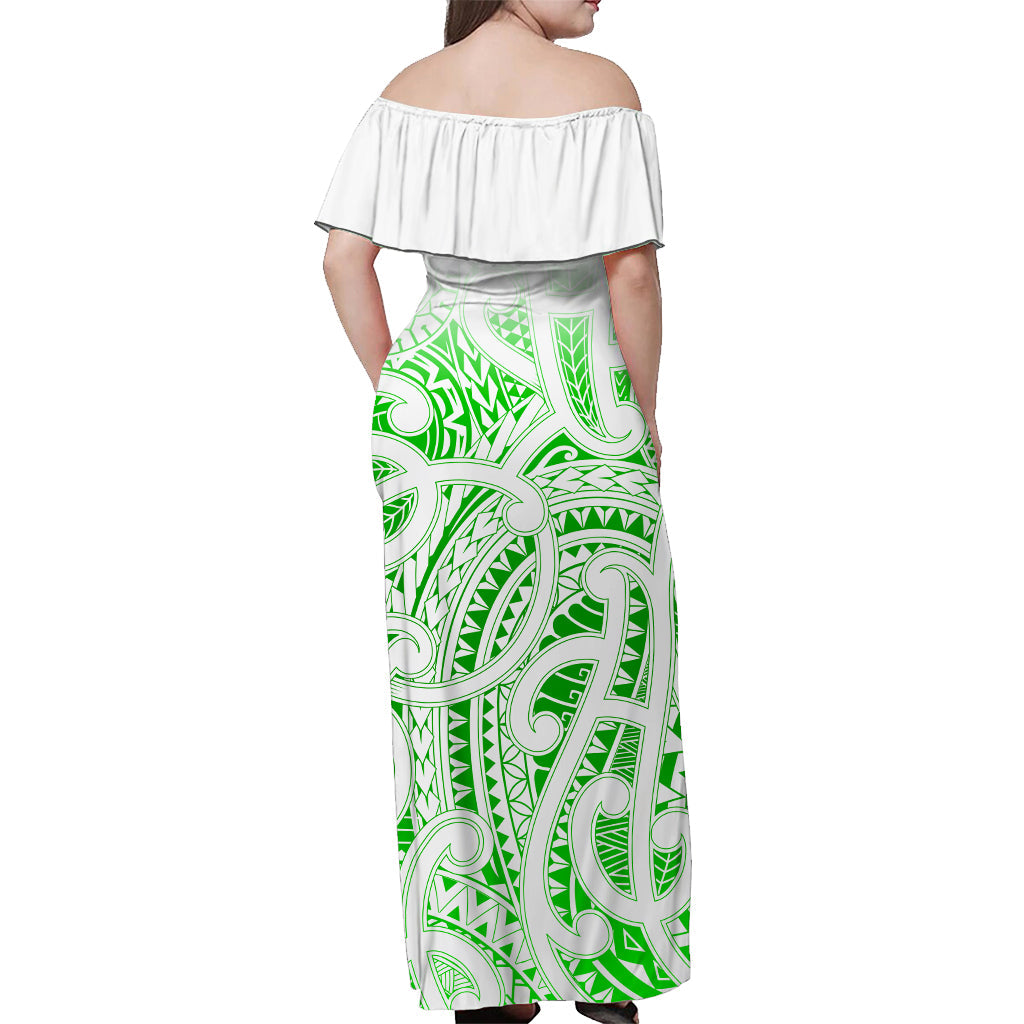 (Custom Personalised) New Zealand Off Shoulder Long Dress NZ Maori Green - Vibe Hoodie Shop