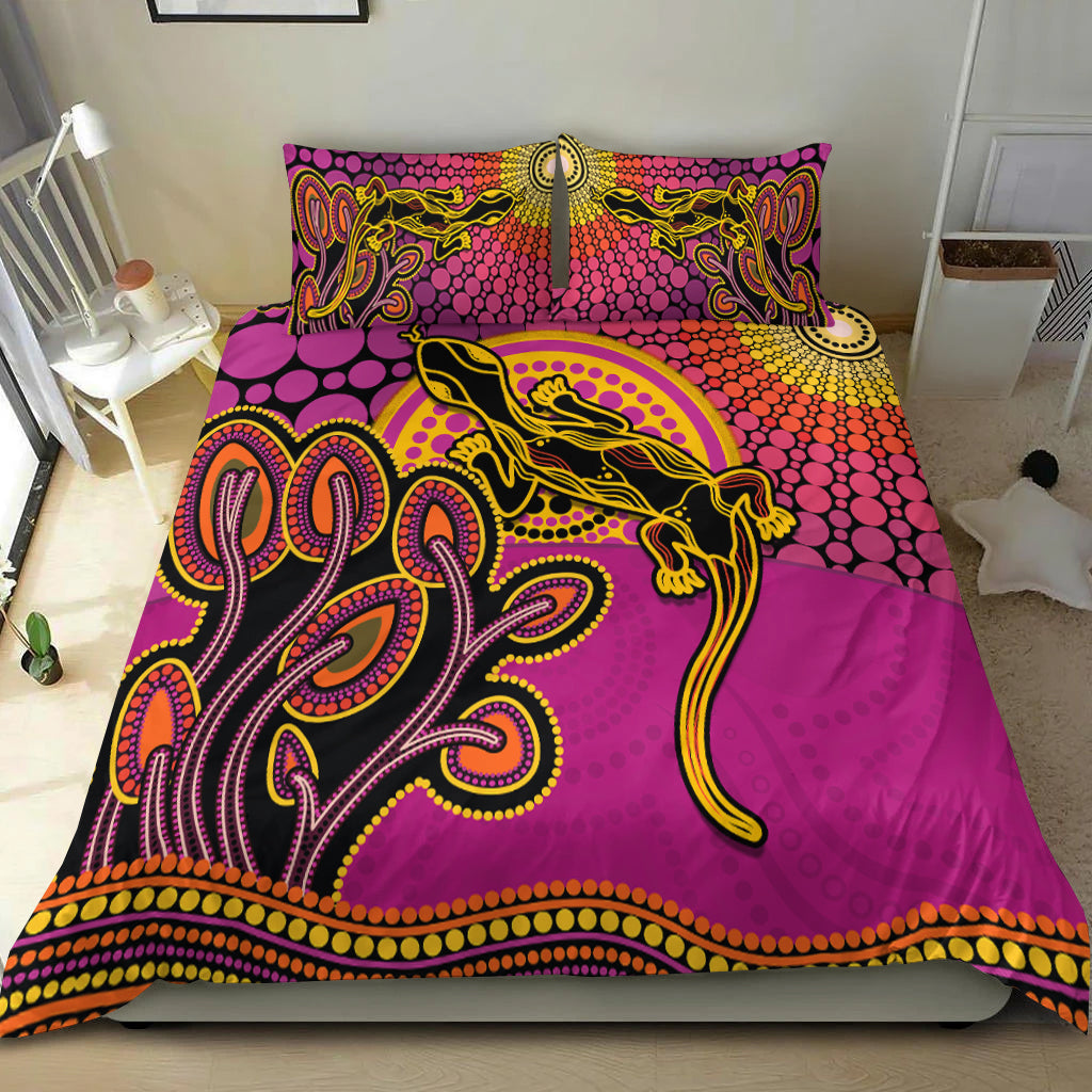Aboriginal Lizard Bedding Set Tree On The Hill Sunshine - Vibe Hoodie Shop