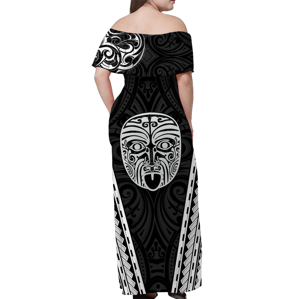 New Zealand Maori Off Shoulder Long Dress Mix Ta Moko - Vibe Hoodie Shop