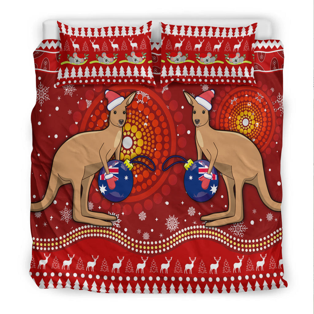 Australia Christmas Bedding Set Aboriginal Kangaroo - Vibe Hoodie Shop