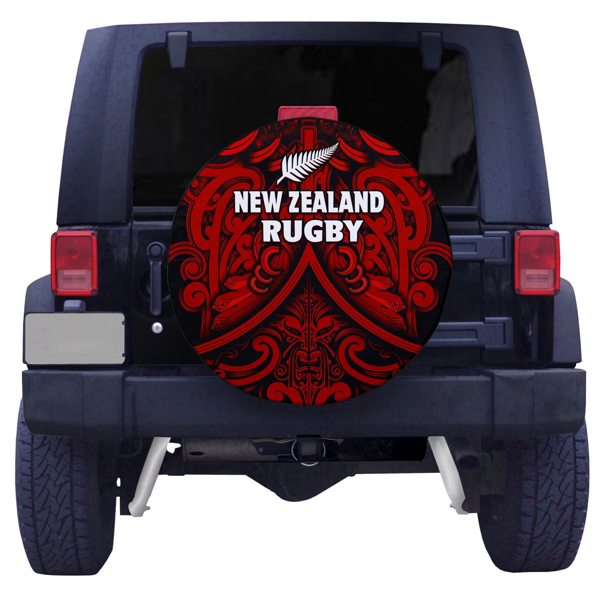 New Zealand Silver Fern Rugby Spare Tire Cover All Black Red NZ Maori Pattern - Vibe Hoodie Shop
