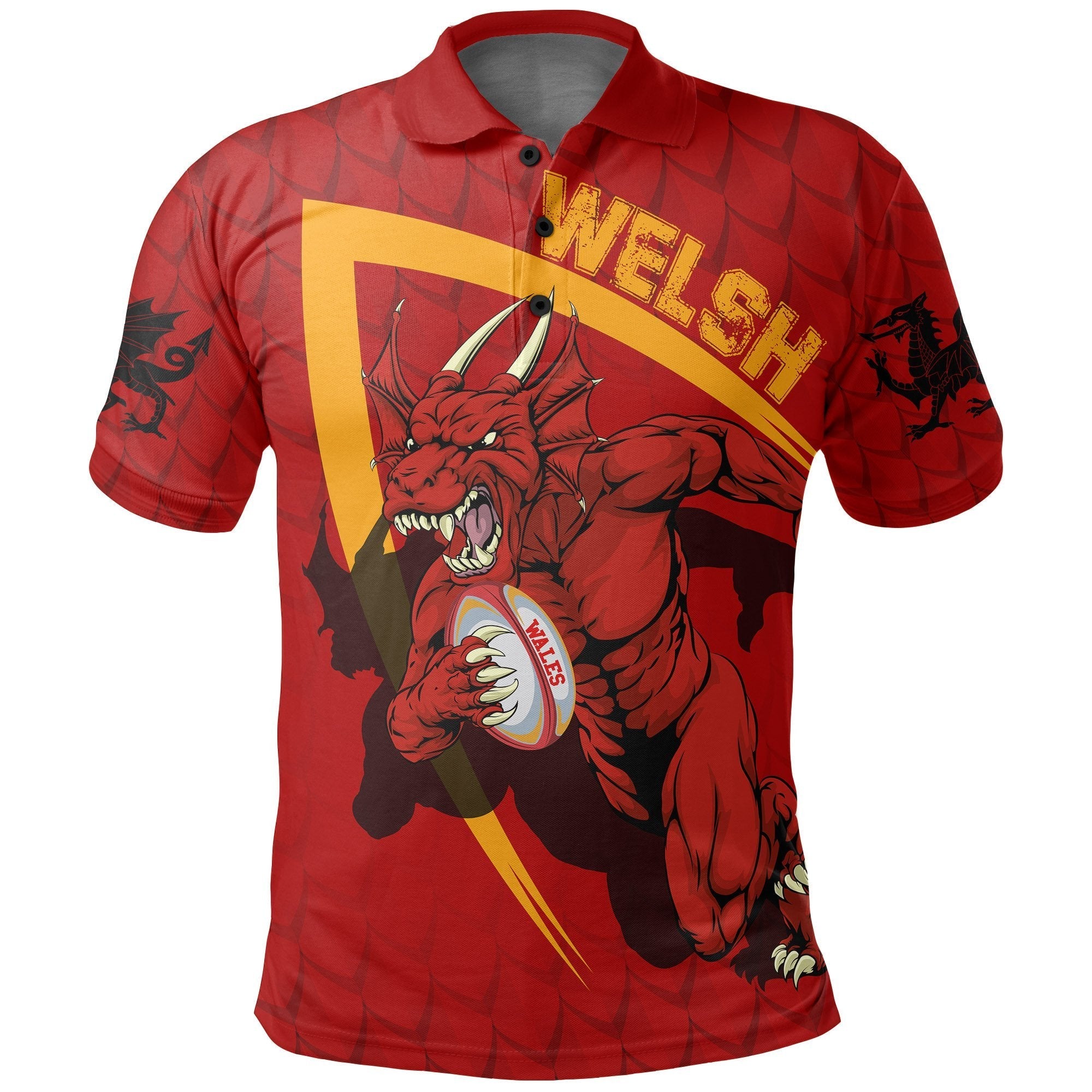 Wales Polo Shirt - Welsh Dragon Rugby Champion - Vibe Hoodie Shop