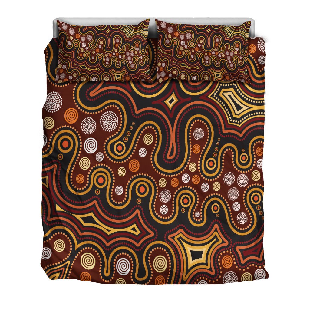 Aboriginal Bedding Set - Aboriginal Dot Painting Depicting Connection Concept - Vibe Hoodie Shop