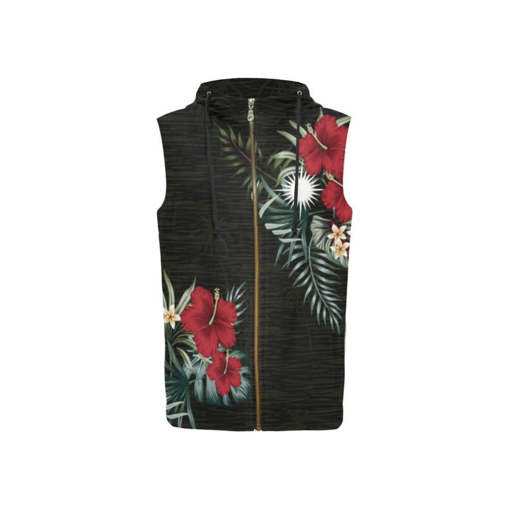 Marshall Islands Hibiscus Zipper Sleeveless Hoodie - Vibe Hoodie Shop