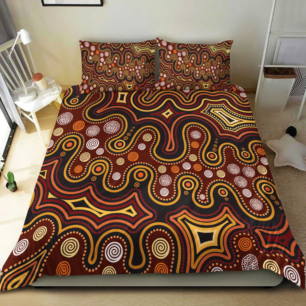 Aboriginal Bedding Set - Aboriginal Dot Painting Depicting Connection Concept - Vibe Hoodie Shop