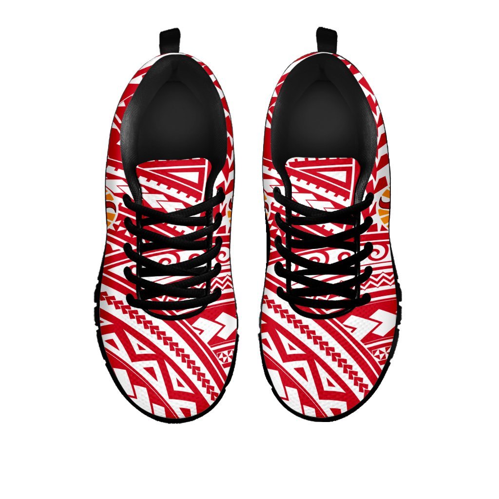 French Polynesia Tahiti Sneakers - Coat Of Arms On Polynesian Pattern - Vibe Hoodie Shop