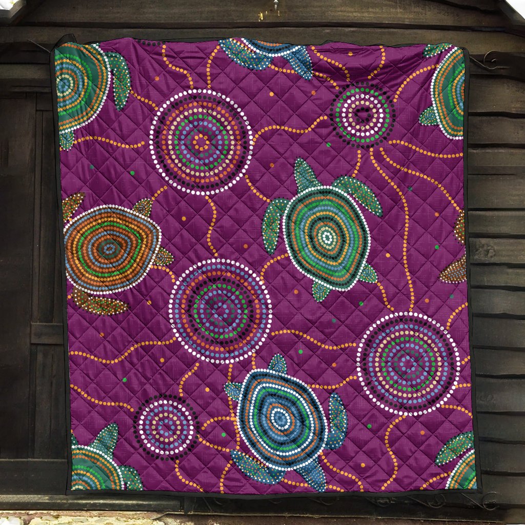 Premium Quilts - Aboriginal Turtle Purple Australia Dot Patterns - Vibe Hoodie Shop