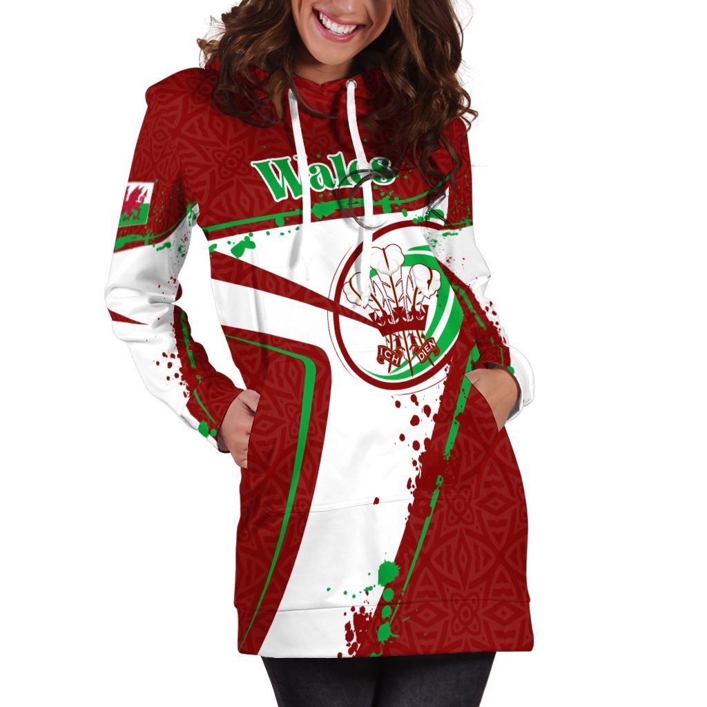 (Custom Text) Wales Rugby Personalised Hoodie Dress - Welsh Rugby - Vibe Hoodie Shop