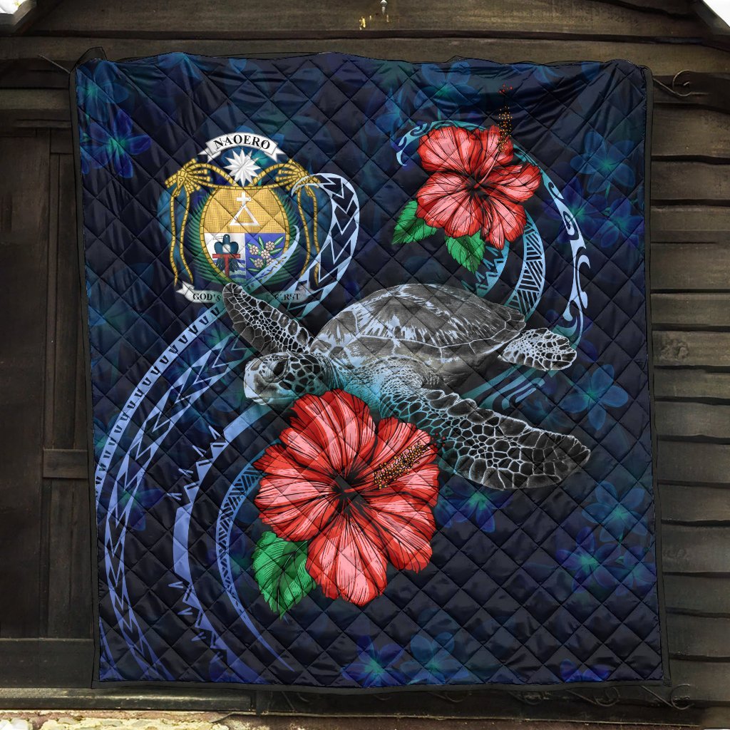 Nauru Polynesian Premium Quilt - Blue Turtle Hibiscus - Vibe Hoodie Shop