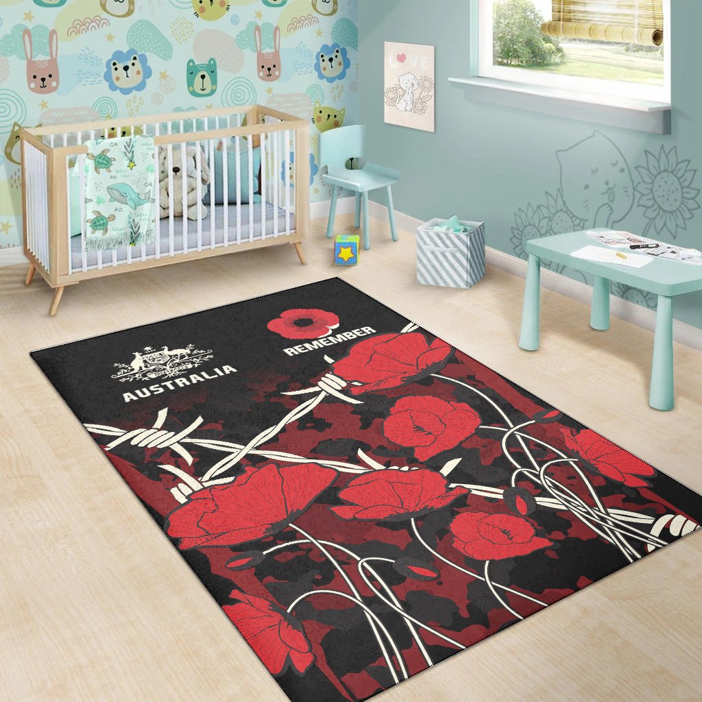 ANZAC Area Rug - ANZAC with Remembrance Poppy Flower - Vibe Hoodie Shop