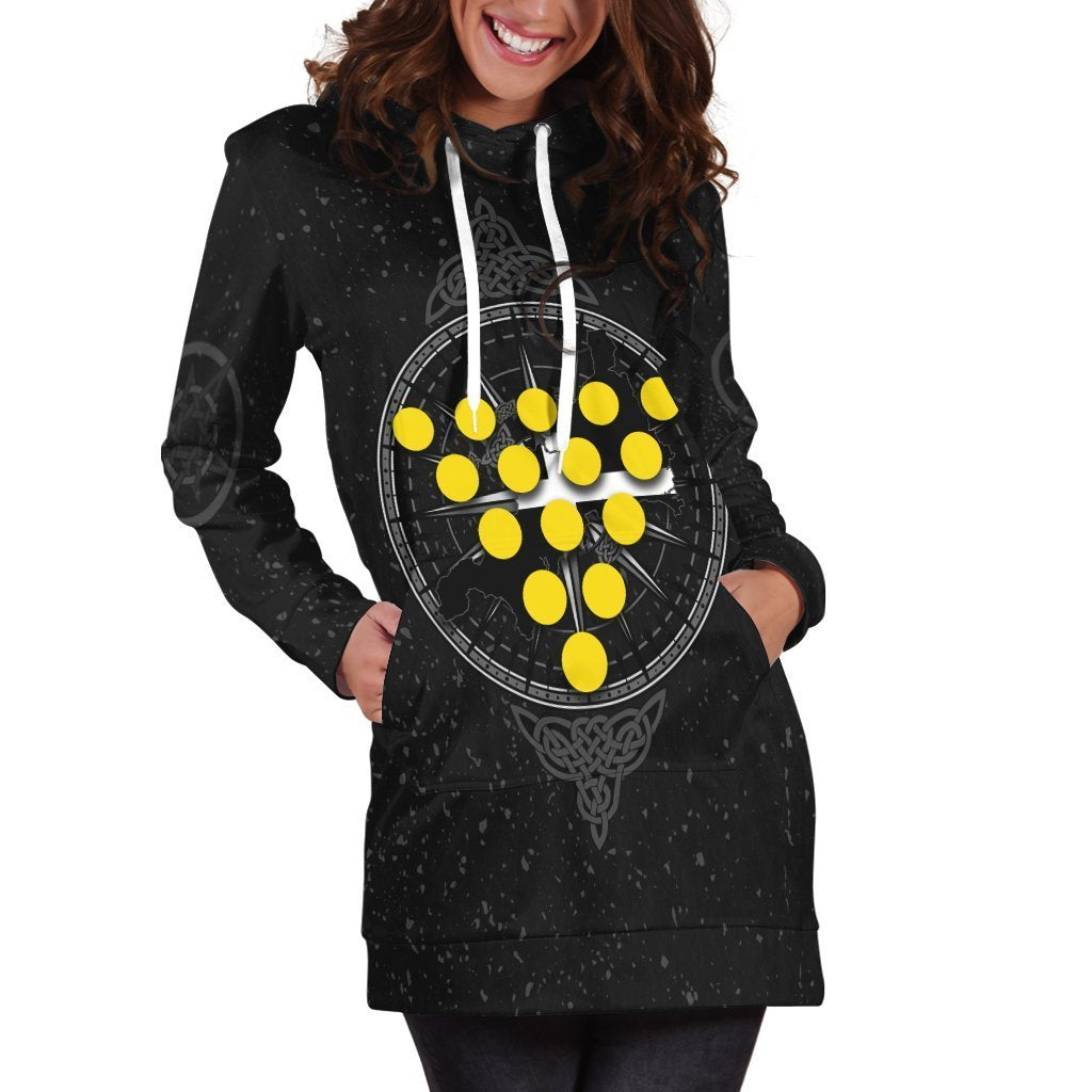 Cornwall Celtic Hoodie Dress - Celtic Compass With Cornish Symbols - Vibe Hoodie Shop