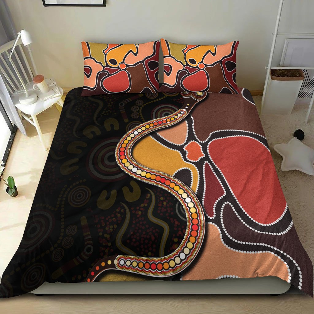 Bedding Set - Aboriginal Snake With Dot Painting - Vibe Hoodie Shop