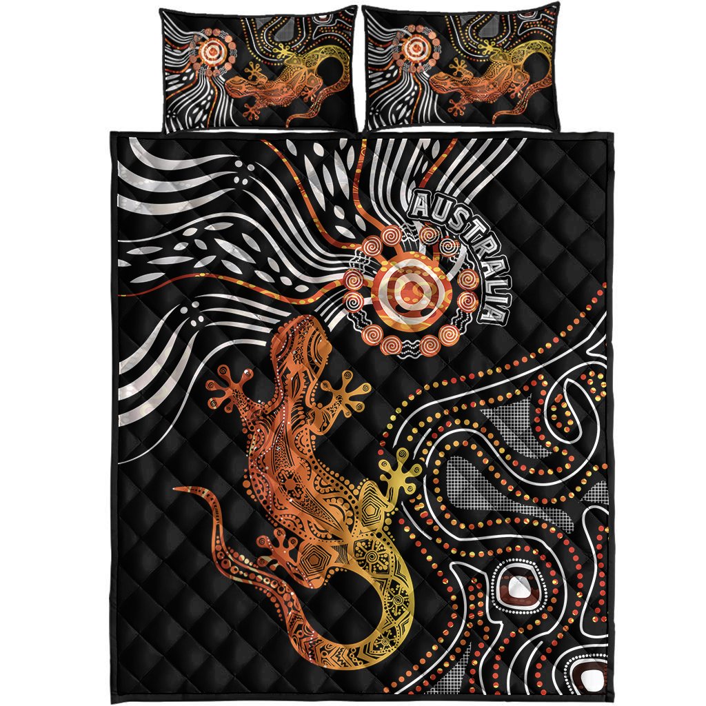 Aboriginal Quilt Bed Set - Lizard Sunshine - Vibe Hoodie Shop