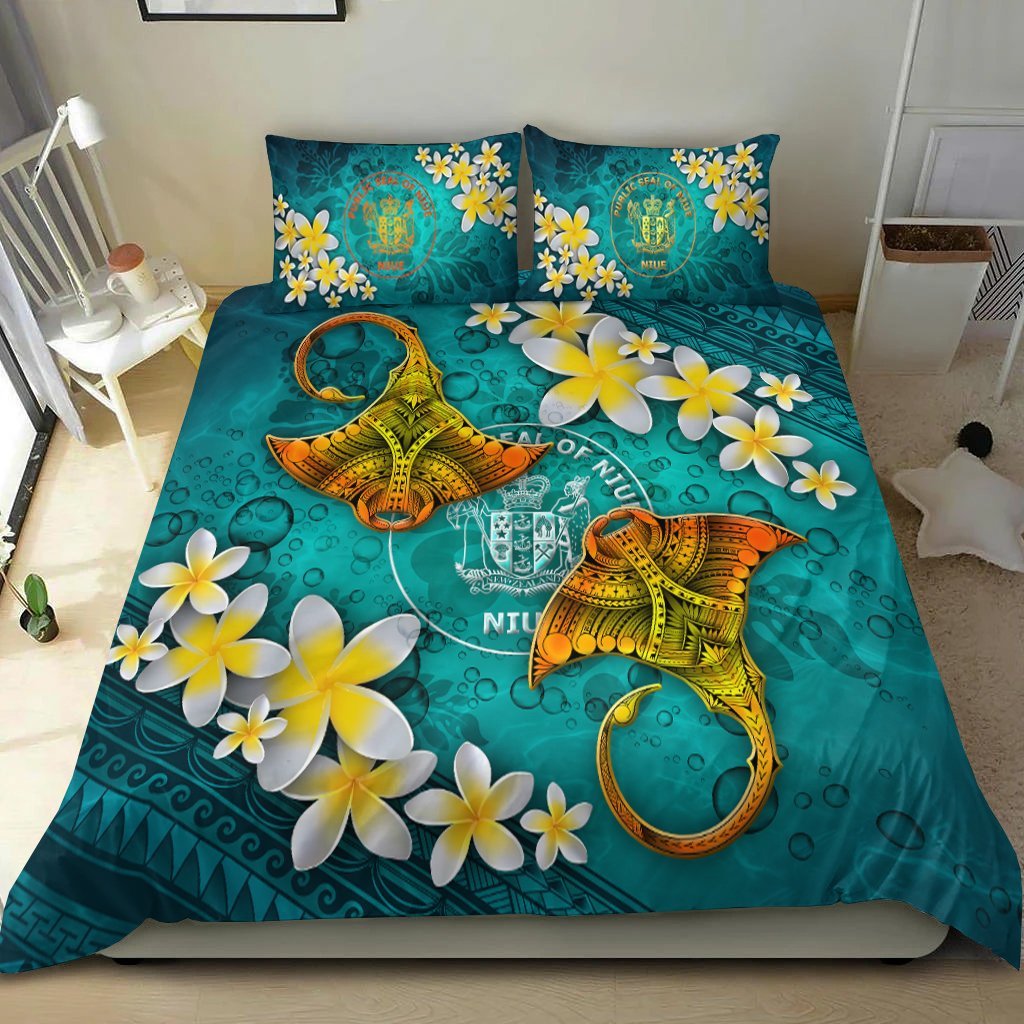 Niue Polynesian Bedding Set - Manta Ray Ocean - Vibe Hoodie Shop