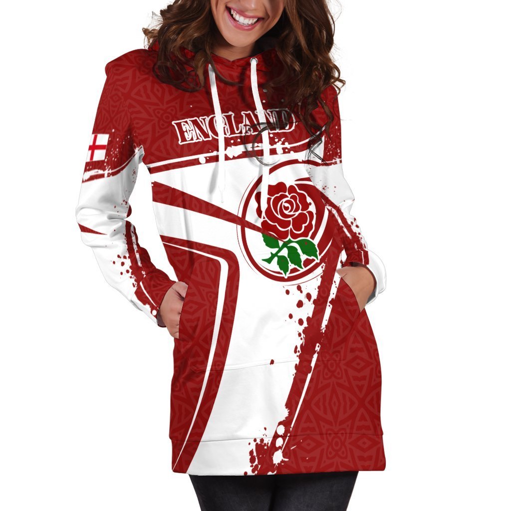 (Custom Text) England Rugby Personalised Hoodie Dress - England Rugby - Vibe Hoodie Shop