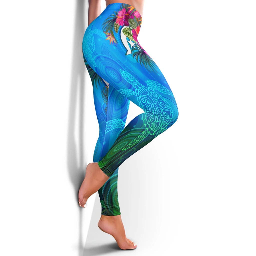 Leggings - Torres Strait Blue Sea With Hibiscus - Vibe Hoodie Shop