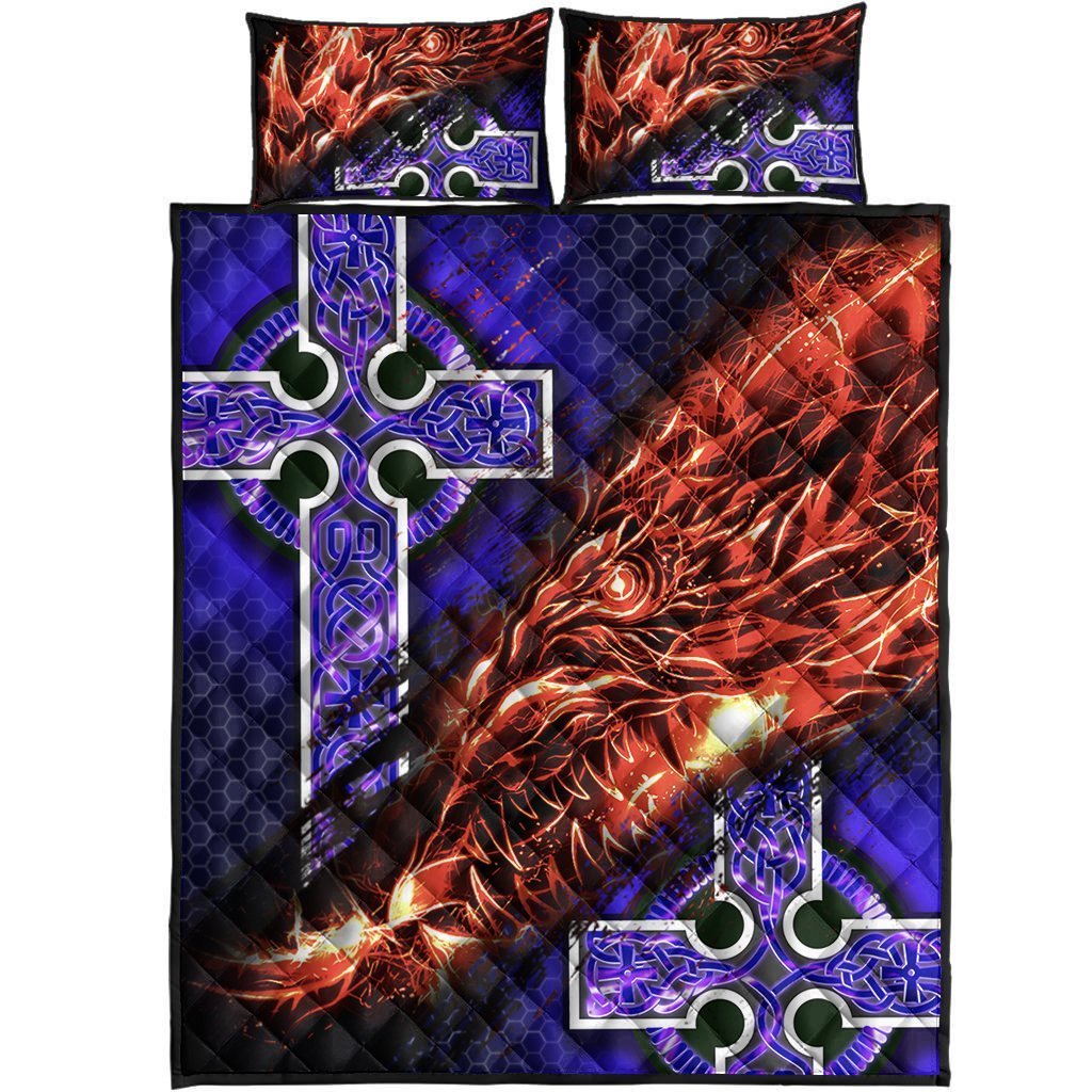 Celtic Quilt Bed Set - Fire Dragon And Water Cross Style - Vibe Hoodie Shop