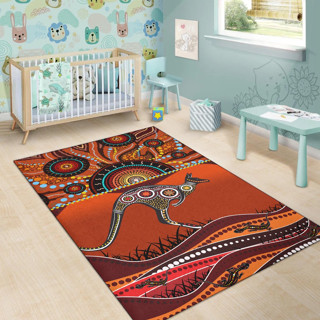 Aboriginal Area Rug - Kangaroo With Dot Painting - Vibe Hoodie Shop