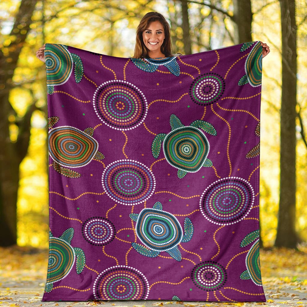 Premium Blanket - Aboriginal Turtle Purple Australia Dot Patterns - Vibe Hoodie Shop