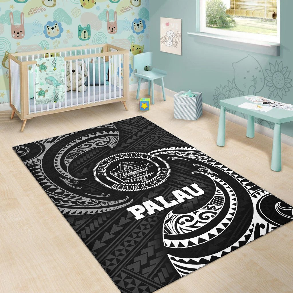 Palau Polynesian Area Rug - White Tribal Wave - Vibe Hoodie Shop