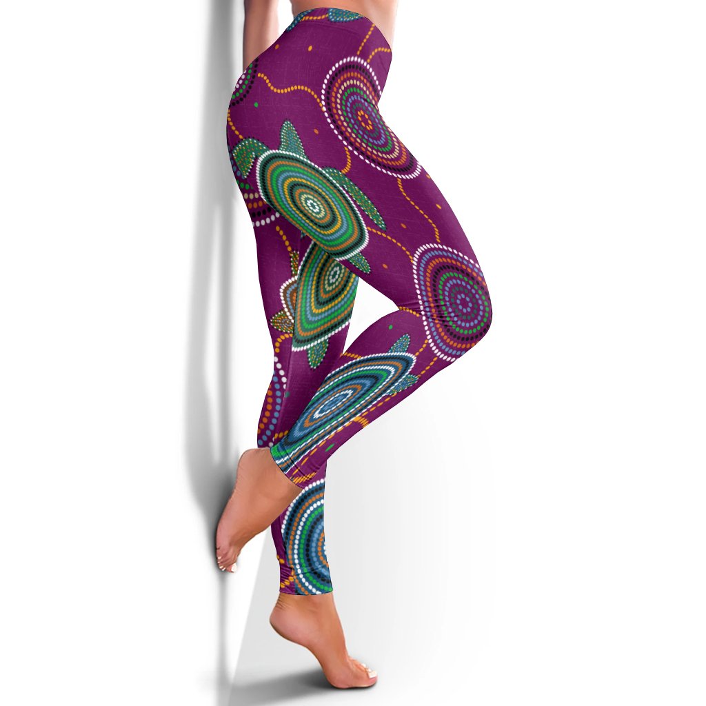 Leggings - Aboriginal Turtle Purple Australia Dot Patterns - Vibe Hoodie Shop