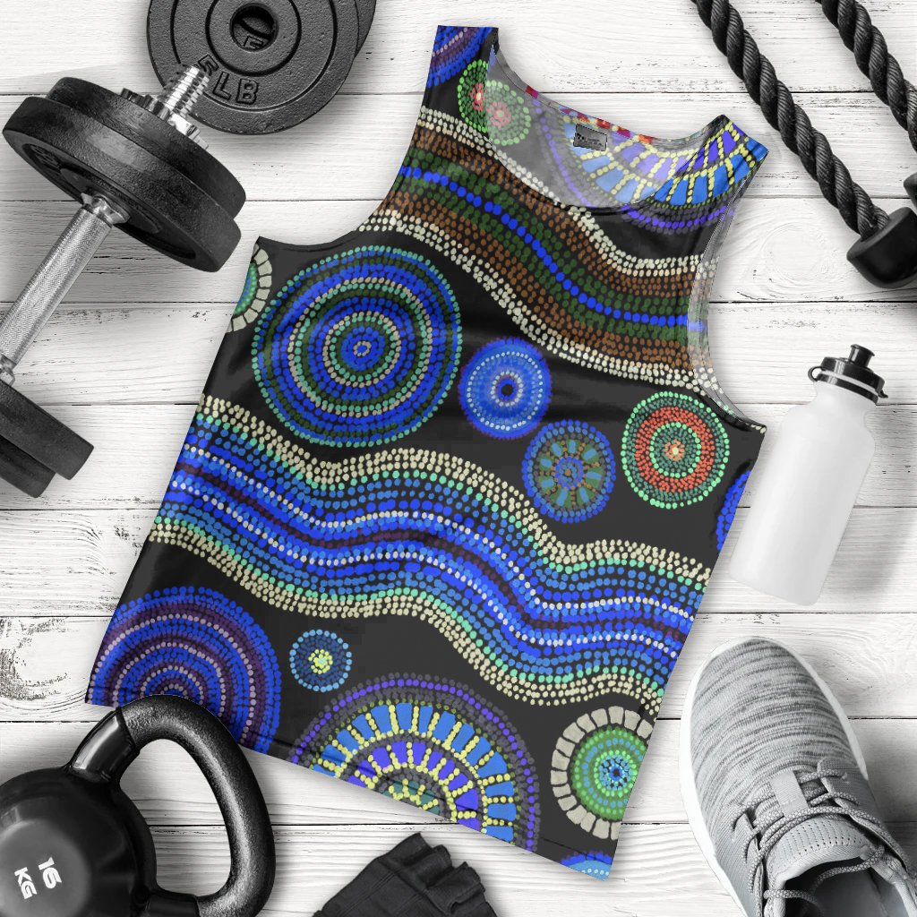 Men Tank Top - Aboriginal Dot Unique Style Blue - Vibe Hoodie Shop