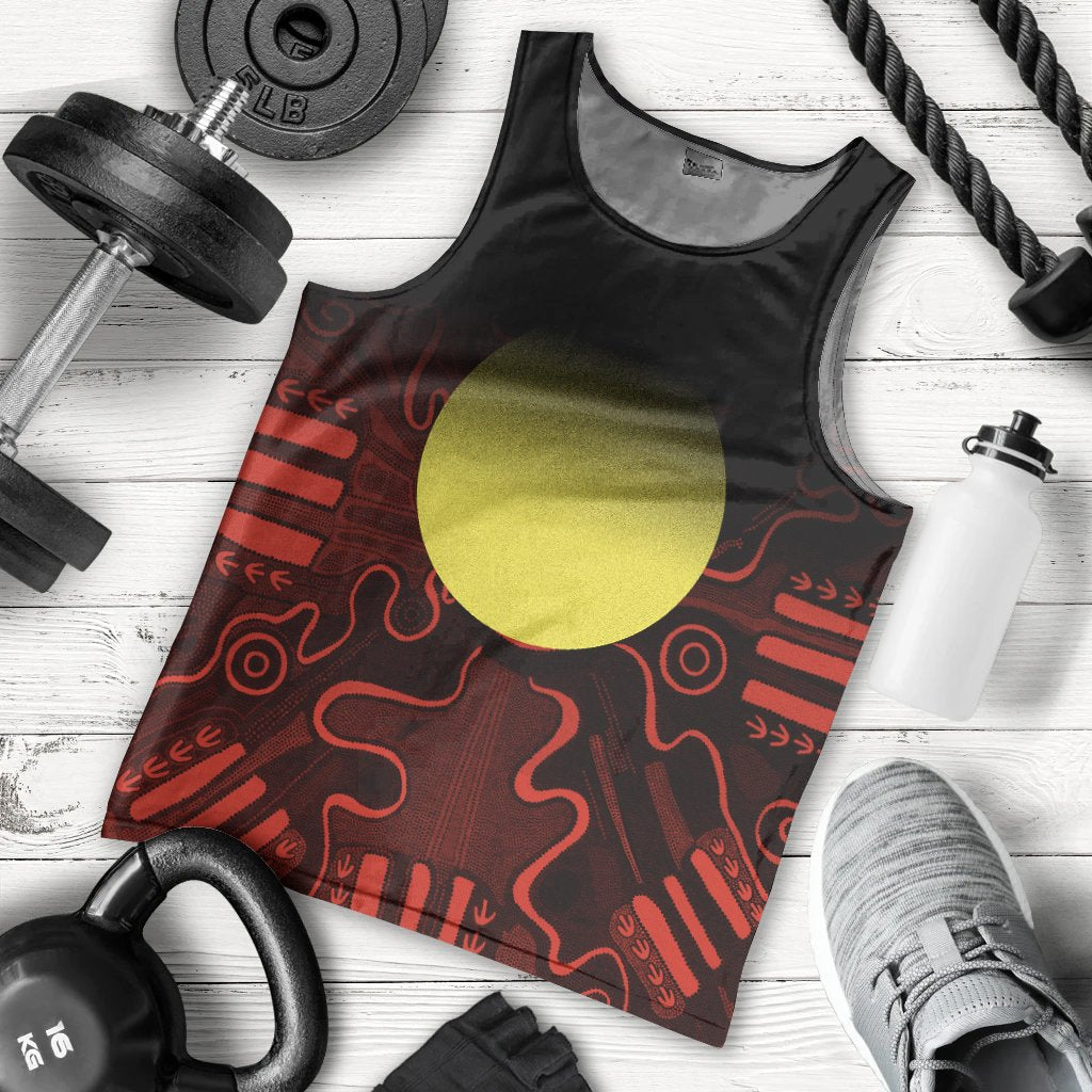 Aboriginal Men's Tank Top - Indigenous Flag Grunge Style - Vibe Hoodie Shop