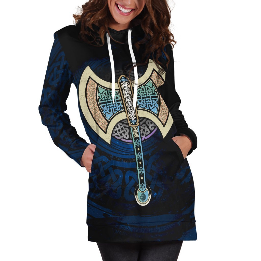 Celtic Knotwork Labrys Hoodie Dress - Vibe Hoodie Shop