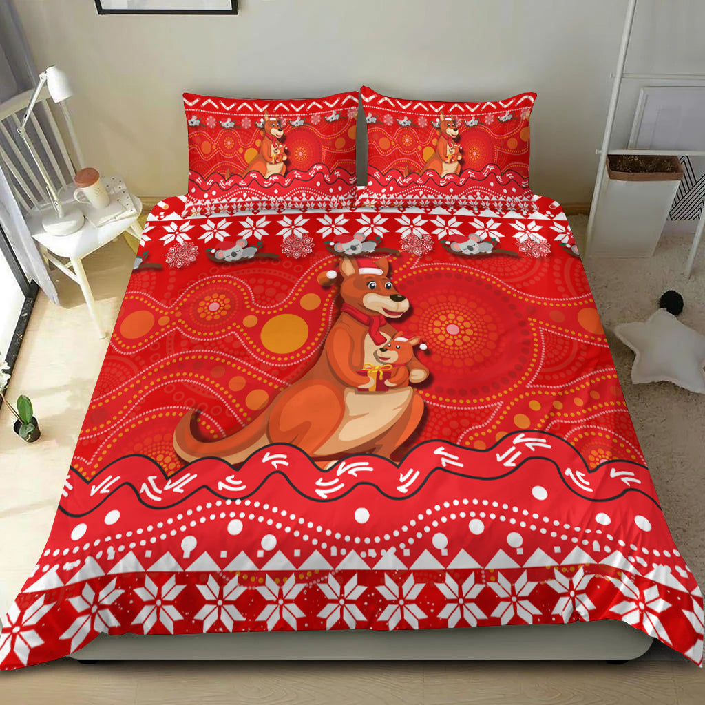 Australia Christmas Kangaroo Family Aboriginal Art Bedding Set - - Vibe Hoodie Shop