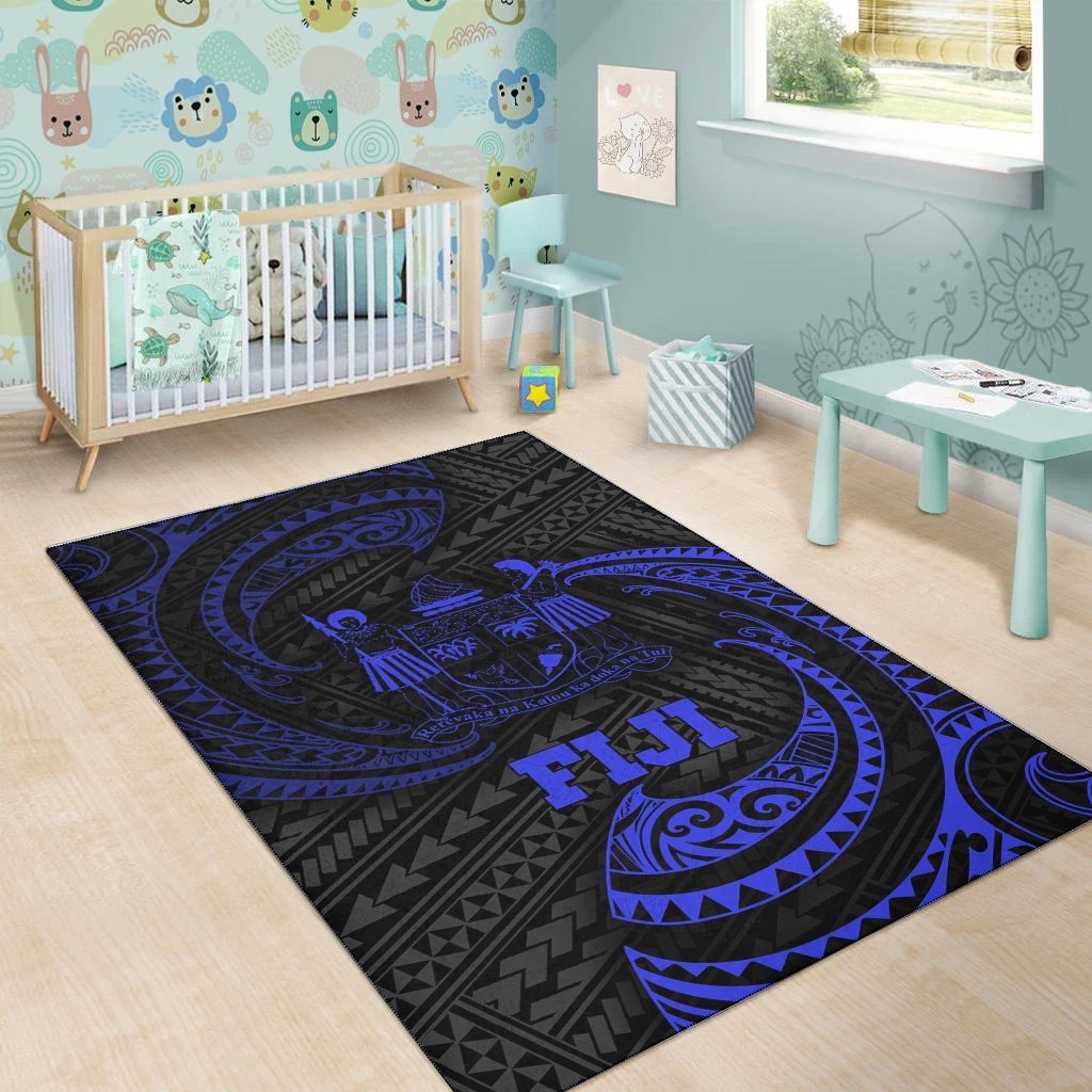 Fiji Polynesian Area Rug - Blue Tribal Wave - Vibe Hoodie Shop