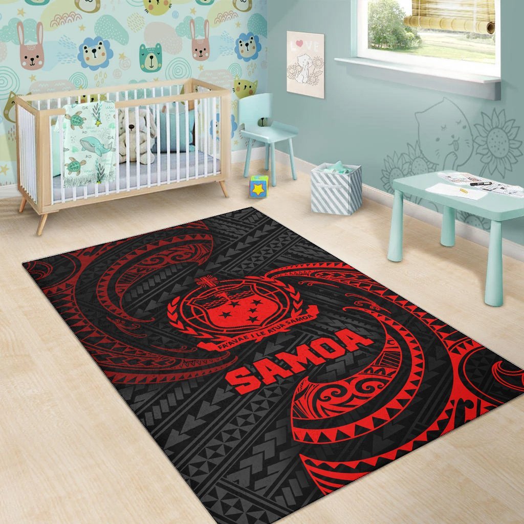 Samoa Polynesian Area Rug - Red Tribal Wave - Vibe Hoodie Shop