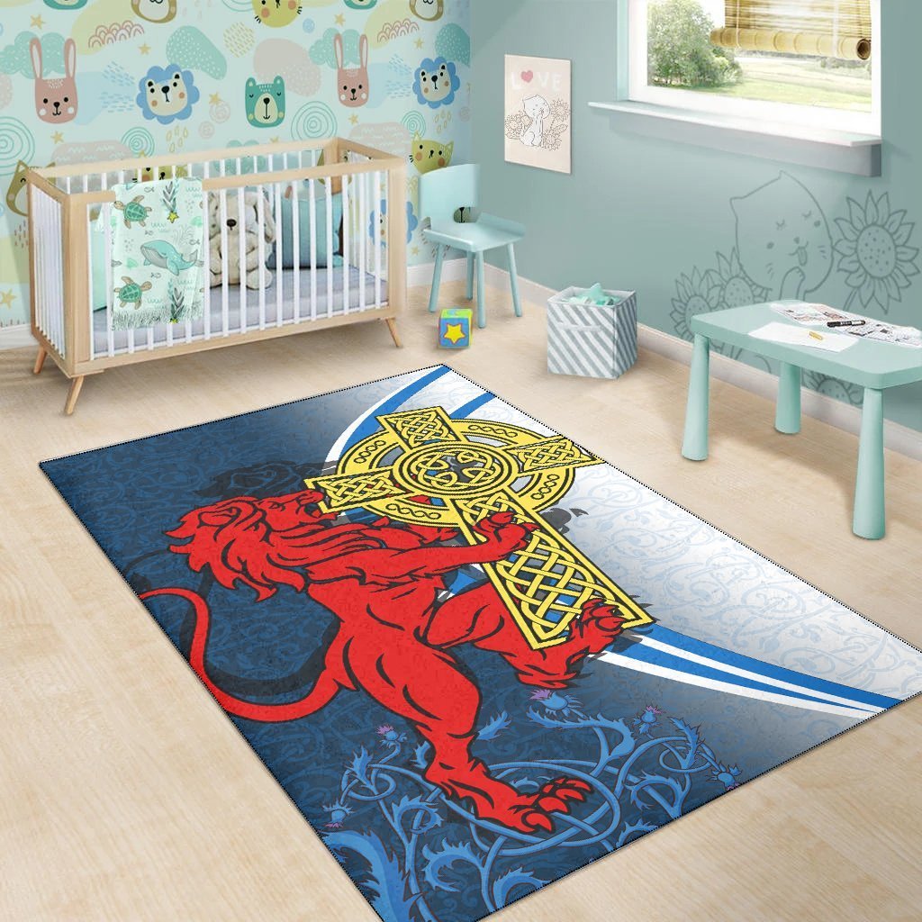 Scotland Area Rug - Scottish Lion With Celtic Cross - Vibe Hoodie Shop