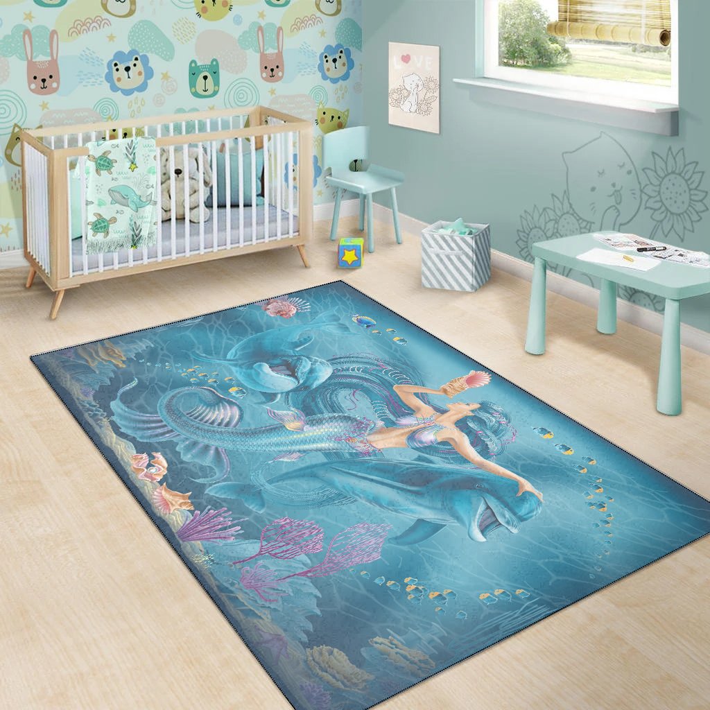 Area Rug - Australia Beautiful Mermaid With Dolphin - Vibe Hoodie Shop